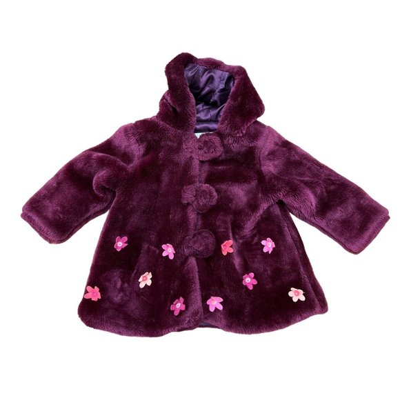 The Childrens’s Place Faux Fur Baby Coat Flower Child Little Girl Hood Coat - Picture 3 of 5